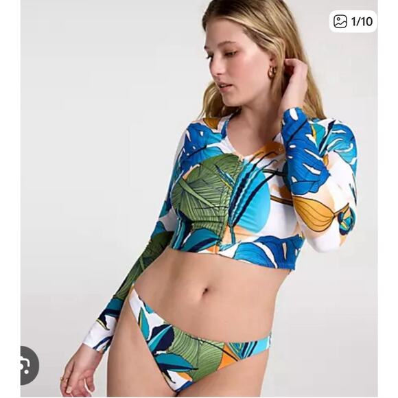 Calia Ruched Front Rashguard And Adjustable Side Bottom Tropical NWT M - Picture 1 of 10